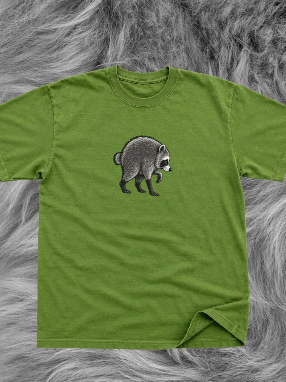Gildan Green Short Sleeve Tee with Raccoon Graphic